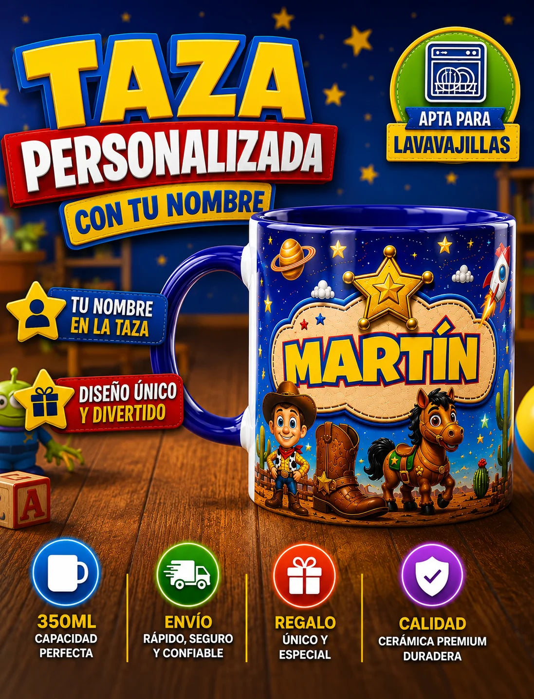 Taza personalizada Toy Story con nombre y dedicatoria 4