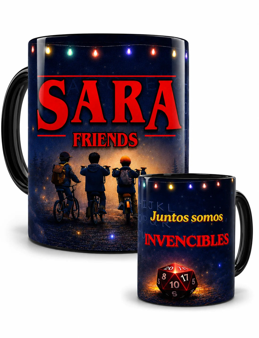 Taza personalizada inspirada en Stranger Things  black edition con nombre y dedicatoria