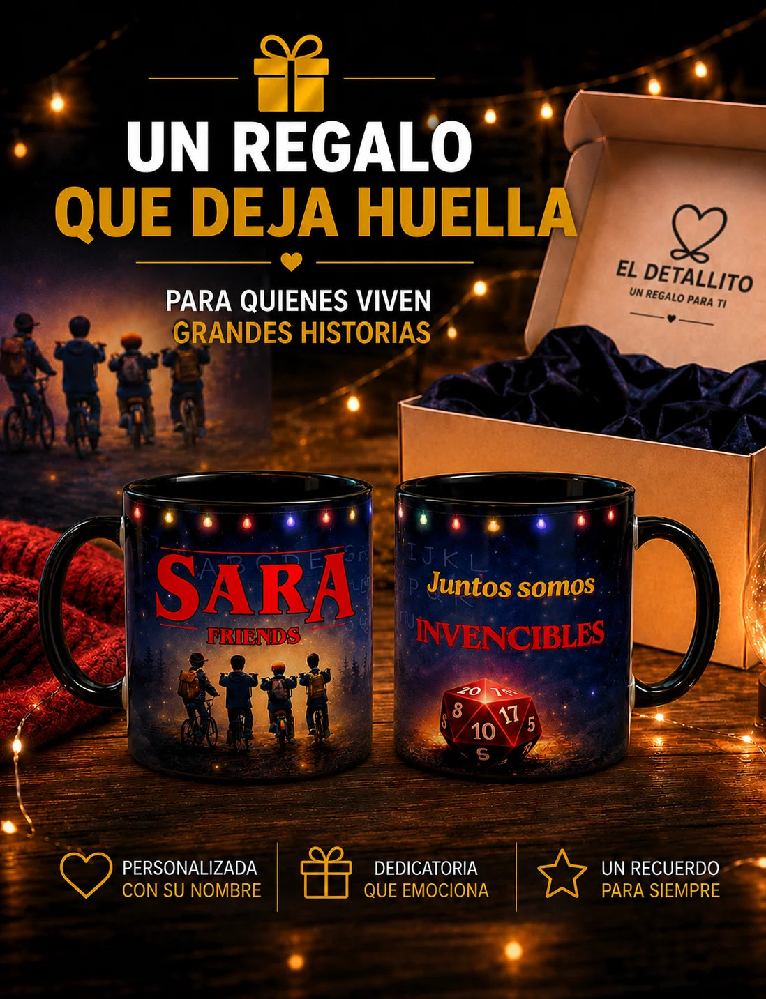 Taza personalizada inspirada en Stranger Things  black edition con nombre y dedicatoria