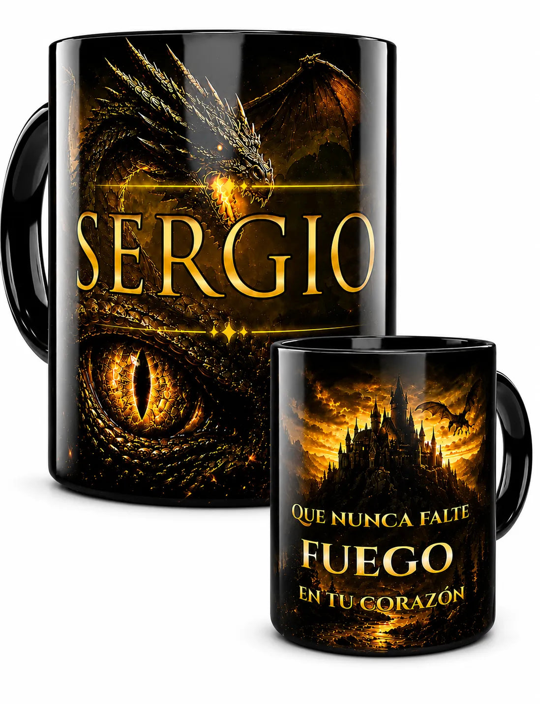 Taza personalizada inspirada en La Casa del Dragón y Juego de Tronos Black Edition con nombre y dedicatoria