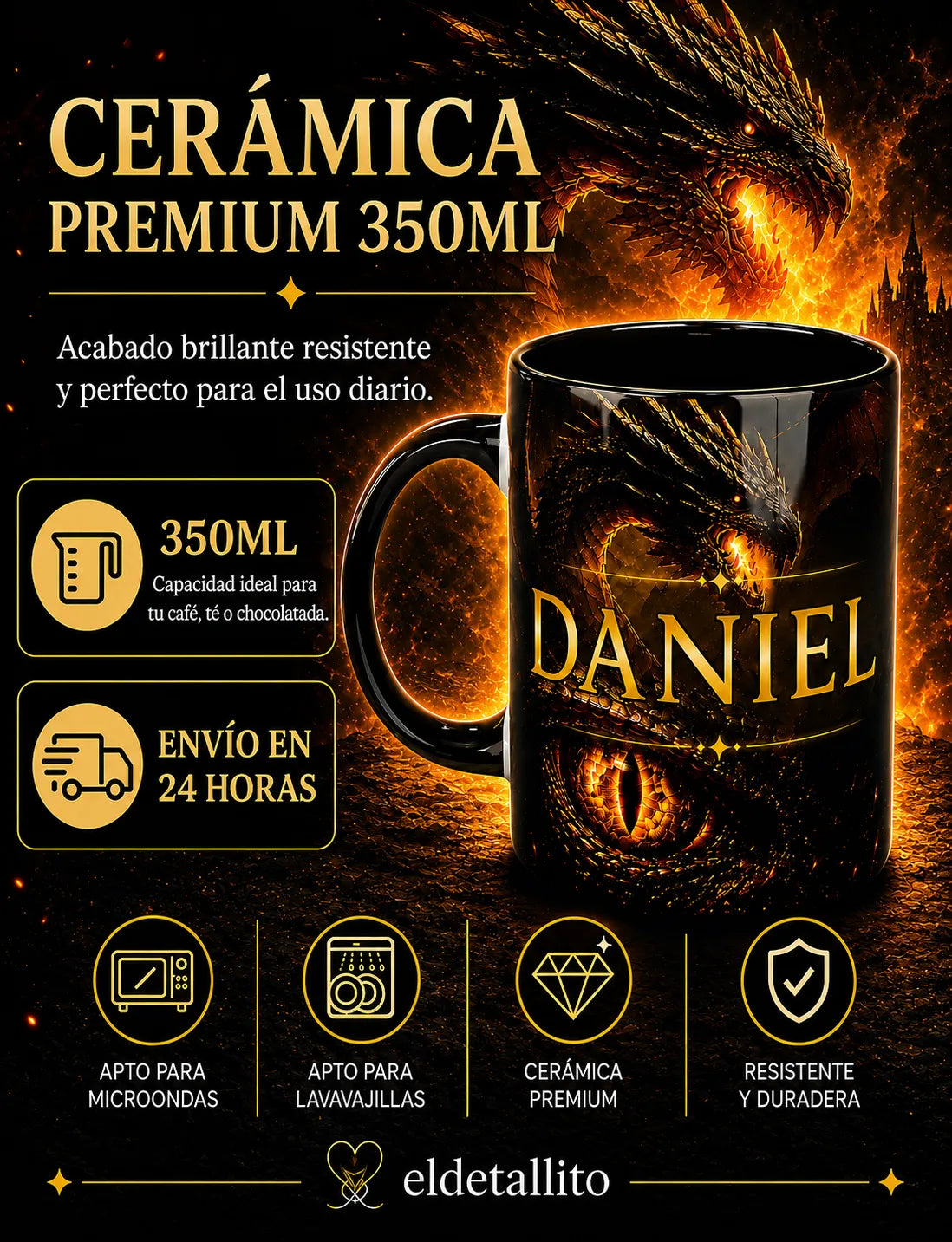 Taza personalizada inspirada en La Casa del Dragón y Juego de Tronos Black Edition con nombre y dedicatoria 5