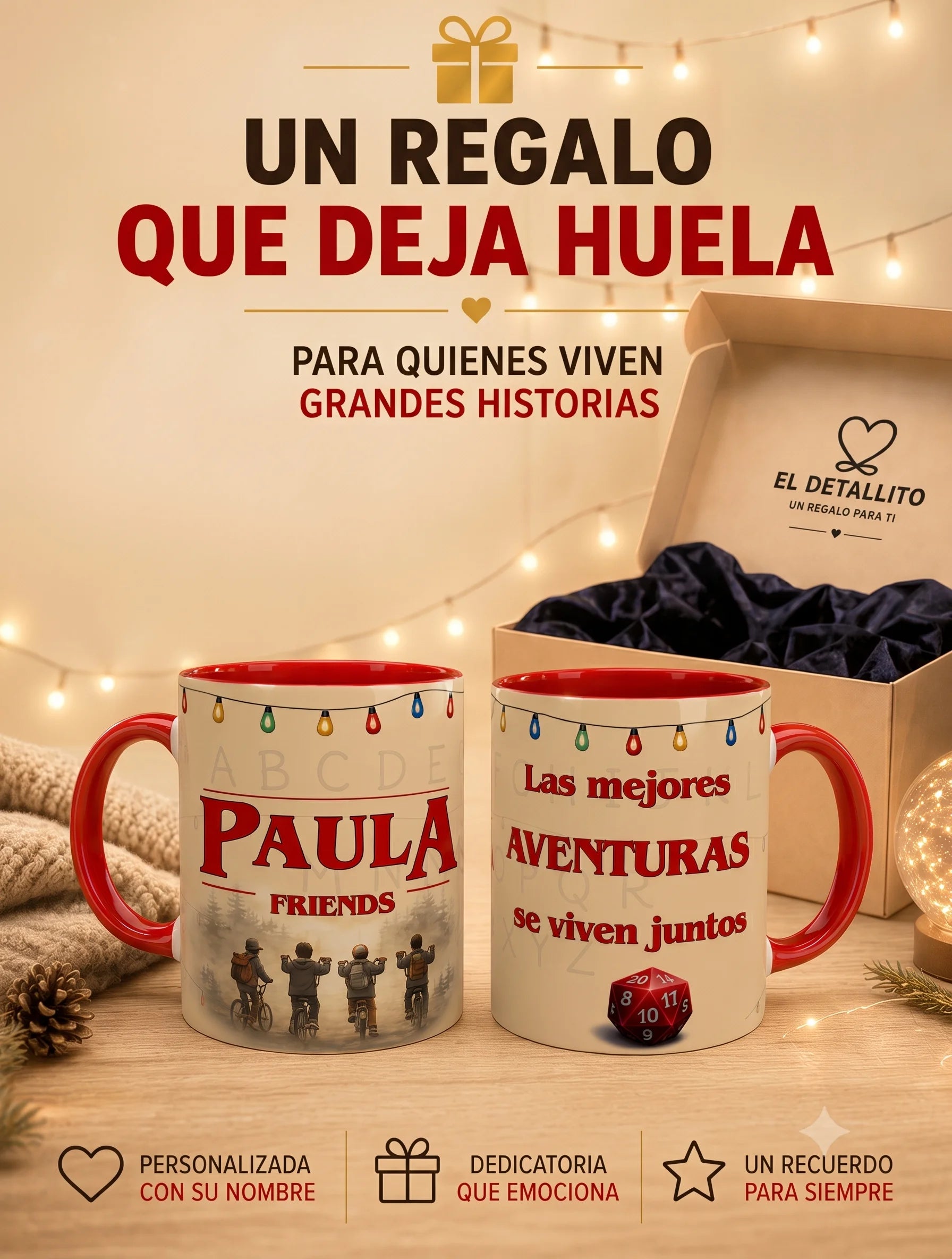 Taza personalizada inspirada en Stranger Things con nombre y dedicatoria en cerámica premium de 350 ml. 3