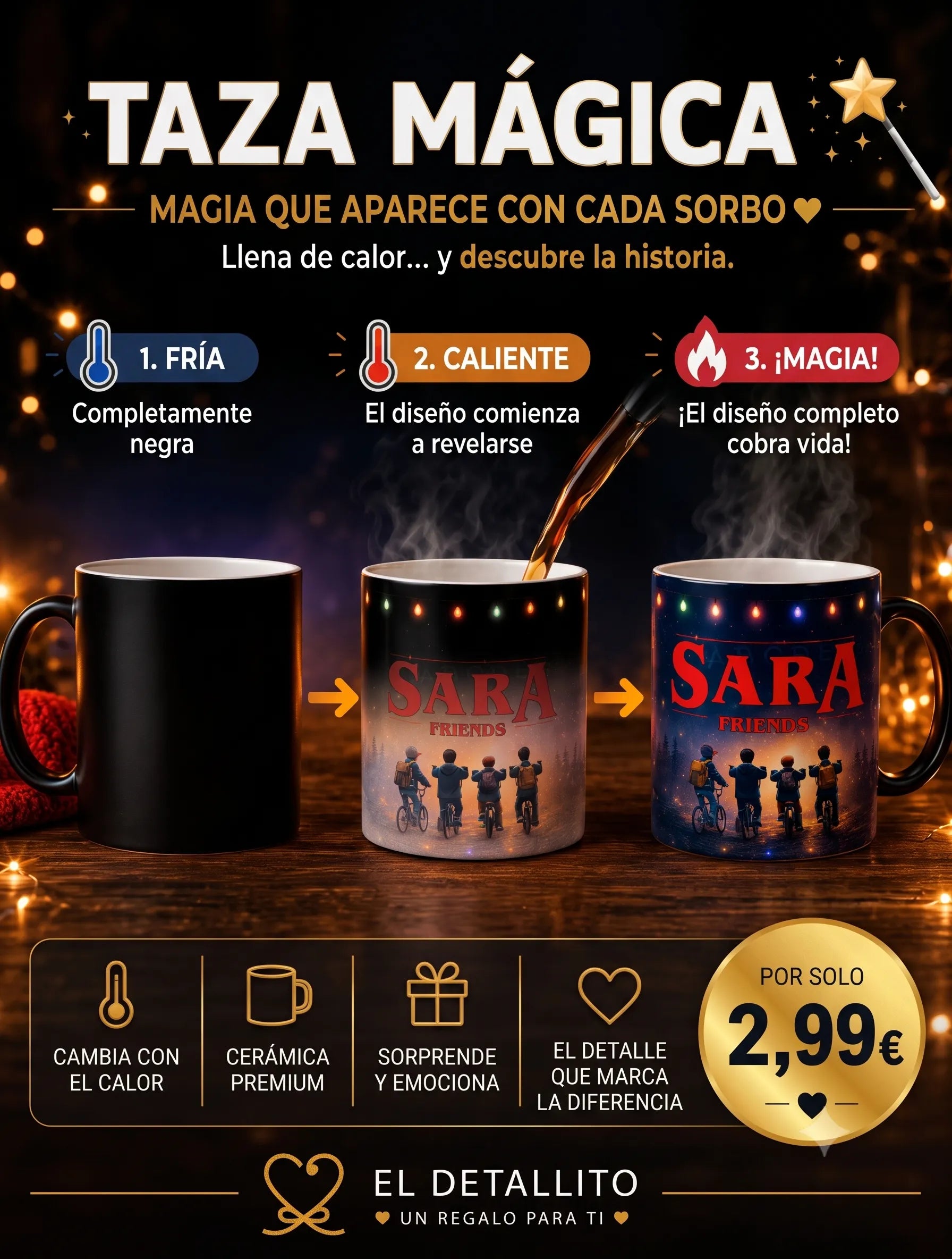 Taza personalizada inspirada en Stranger Things  black edition con nombre y dedicatoria 6