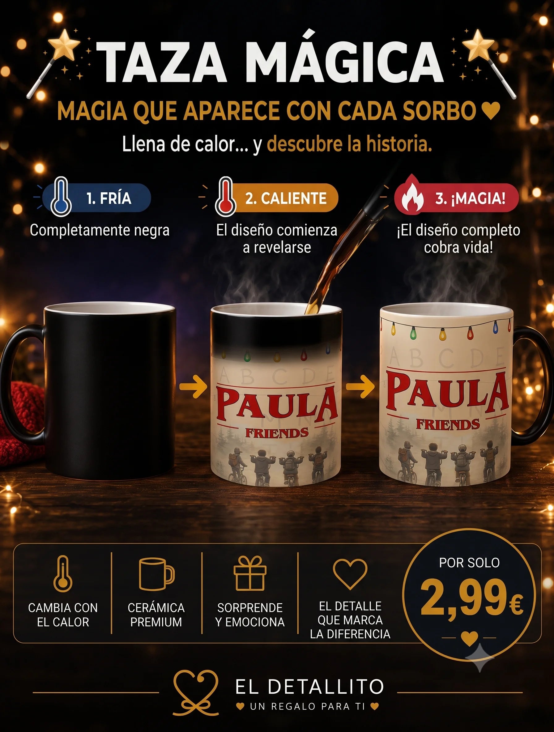 Taza personalizada inspirada en Stranger Things con nombre y dedicatoria en cerámica premium de 350 ml. 6
